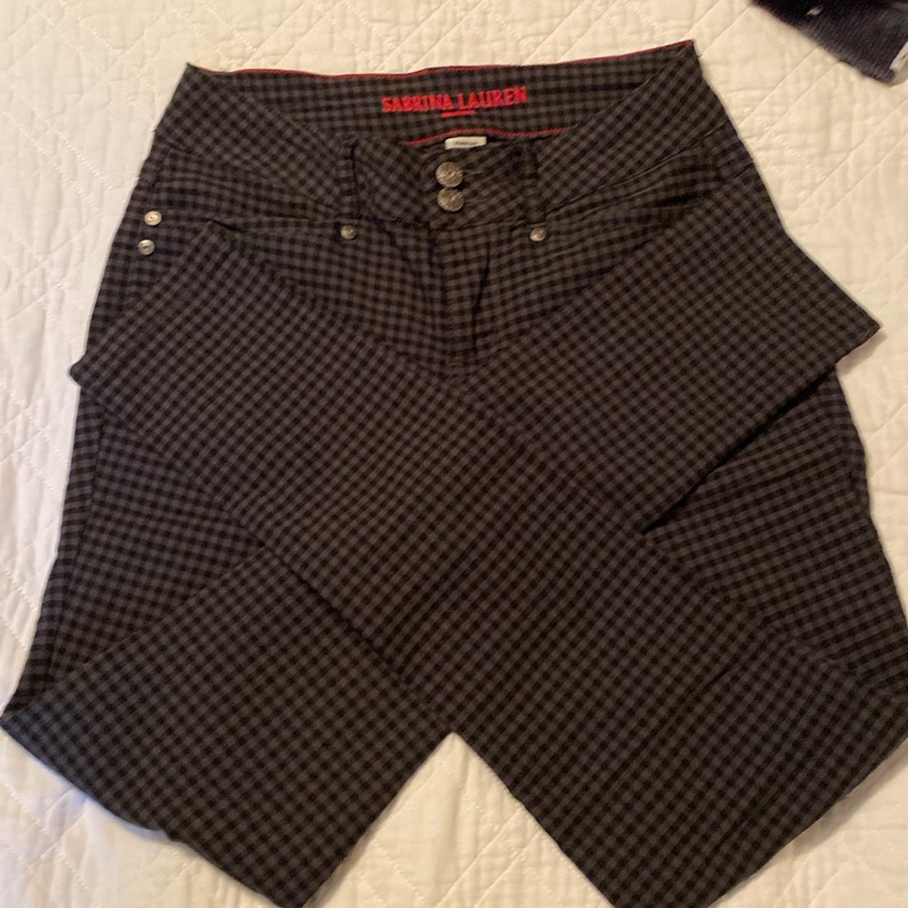 Skinny black grey check pants